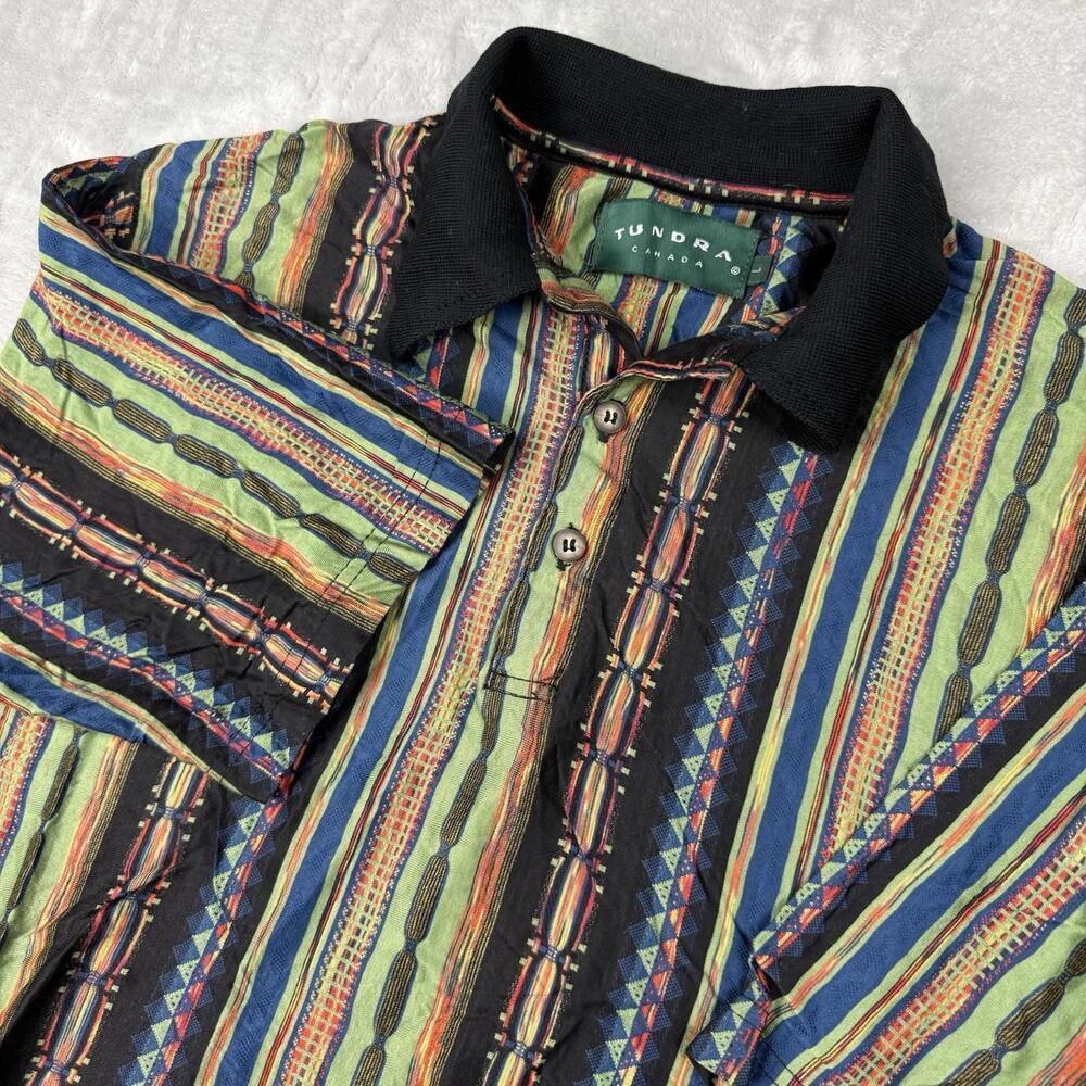Vintage Tundra Canada Polo Shirt Mens L Coogi Style Retro Bright Colors Rave 90s